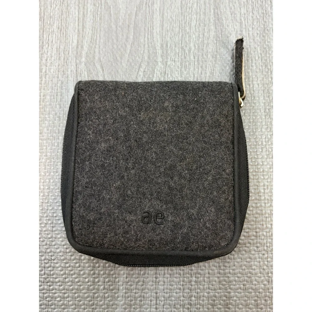 Y2K American Eagle Charcoal Wool Felt Utility Crossbody Bag Zip Wallet Set